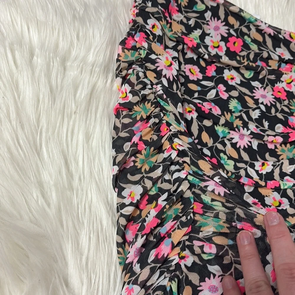 NWOT AFRM Black Floral Desani In Noir Ditsy Ruched Skirt Size S